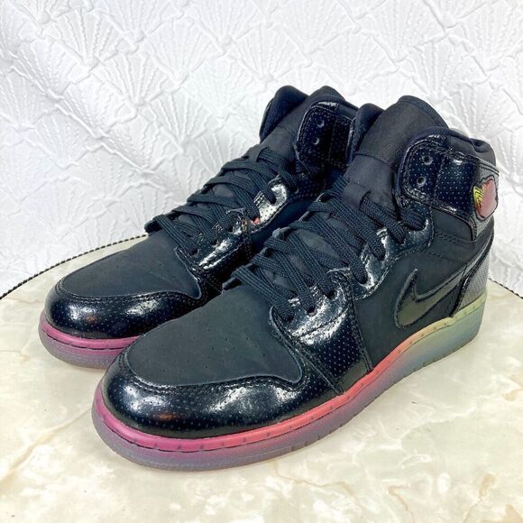 Nike Air Jordan 1 Retro Hi GS Sneakers Y (4.5) W(6) Black Fuchsia Athletic Shoes - Picture 7 of 14